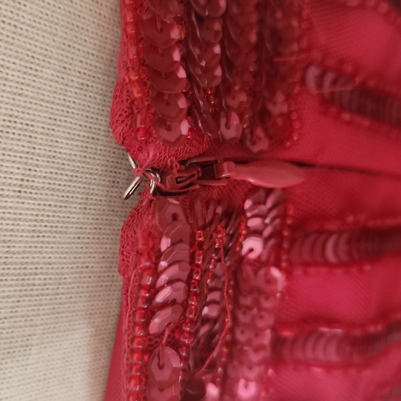 Beaded Adrianna Papell Cap Sleeve Square Neck Claret Red Dress Gown 6p - Picture 12 of 16